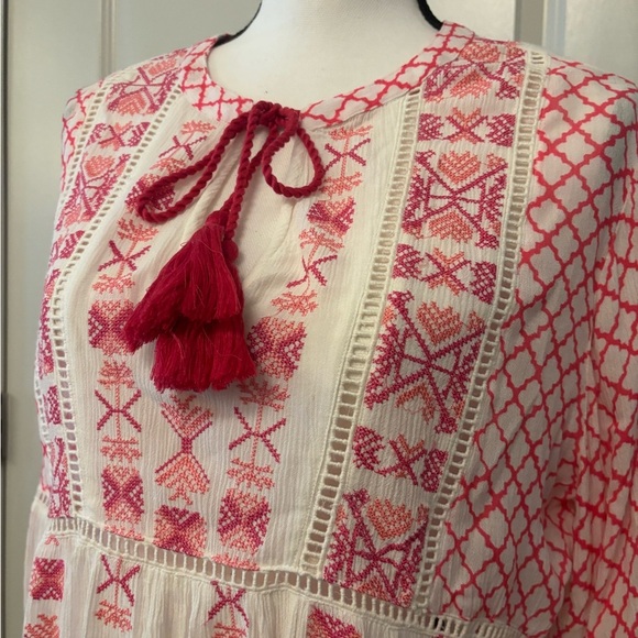 Sundance pink and white patterned flowy long sleeve boho blouse size M - Picture 13 of 16